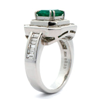 18K White Gold Square Emerald and Diamond Ring