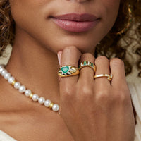 Sorellina 18K Yellow Gold Tarot Emerald and Diamond Ring