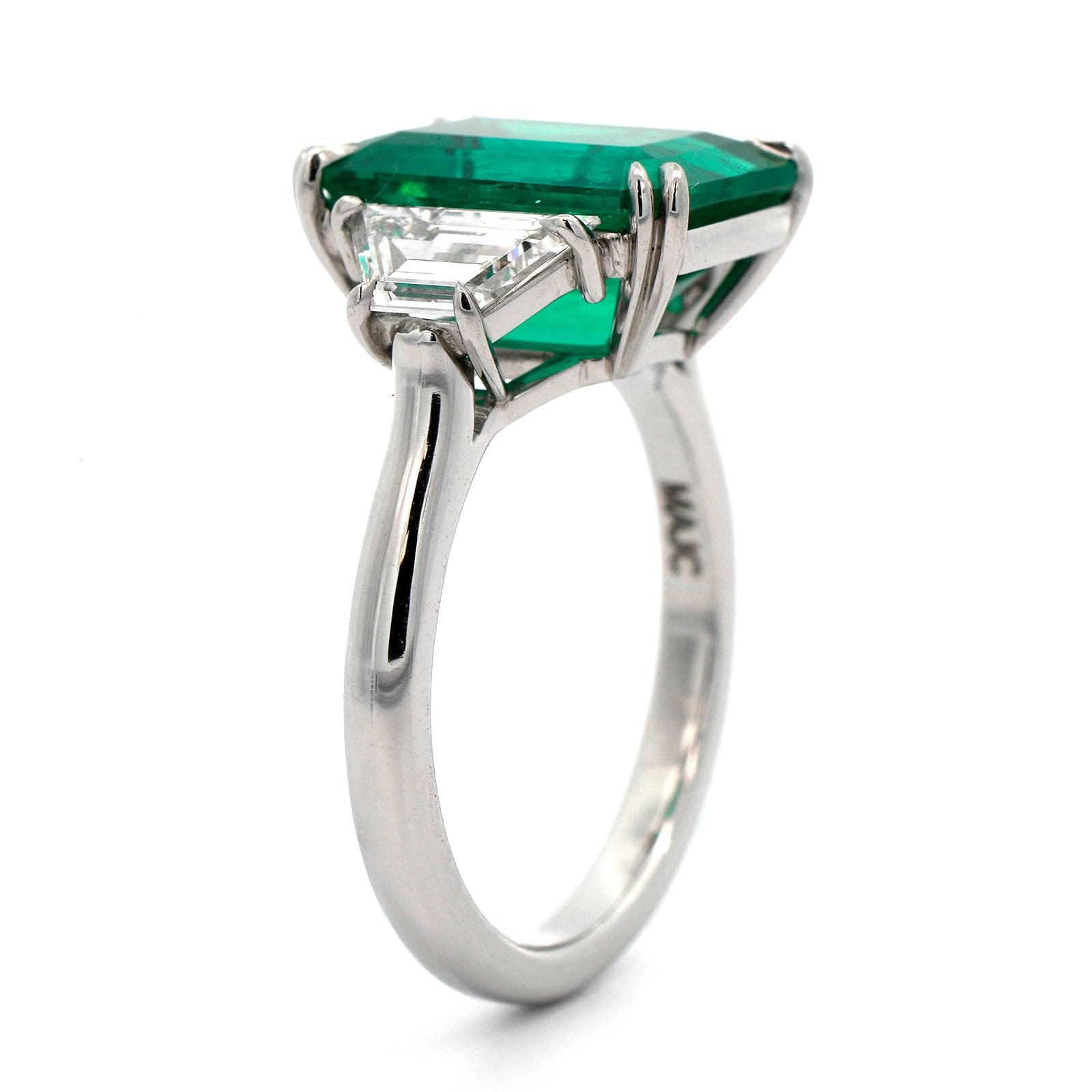 Platinum 3 Stone Emerald and Diamond Ring