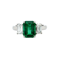 Platinum Emerald and Diamond 3 Stone Ring