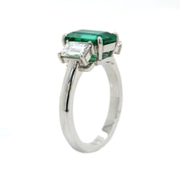 Platinum Emerald and Diamond 3 Stone Ring