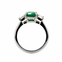 Platinum Emerald and Diamond 3 Stone Ring