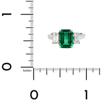 Platinum Emerald and Diamond 3 Stone Ring