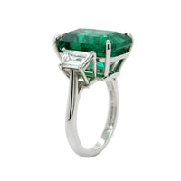 Platinum 3 Stone Emerald and Diamond Ring