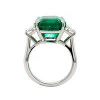 Platinum 3 Stone Emerald and Diamond Ring