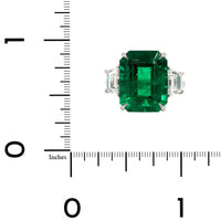 Platinum 3 Stone Emerald and Diamond Ring
