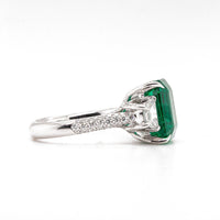 Platinum 3 Stone Emerald and Diamond Ring