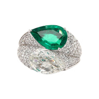 Eclat Jewels 18K White Gold Pear Shaped Emerald and Diamond Ring