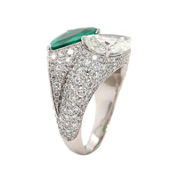 Eclat Jewels 18K White Gold Pear Shaped Emerald and Diamond Ring
