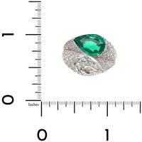 Eclat Jewels 18K White Gold Pear Shaped Emerald and Diamond Ring