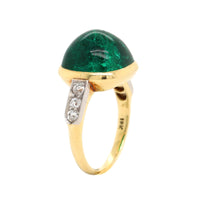 Eclat Jewels 18K Yellow Gold Cabochon Emerald and Diamond Ring