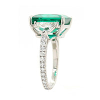 Bayco Platinum 3 Stone Square Shaped Emerald and Diamond Ring