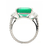 Bayco Platinum 3 Stone Square Shaped Emerald and Diamond Ring