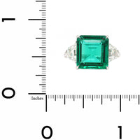 Bayco Platinum 3 Stone Square Shaped Emerald and Diamond Ring