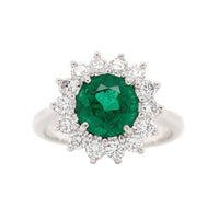 Platinum Round Emerald and Diamond Halo Ring