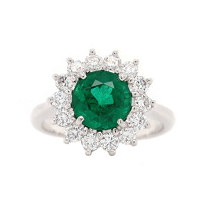 Platinum Round Emerald and Diamond Halo Ring