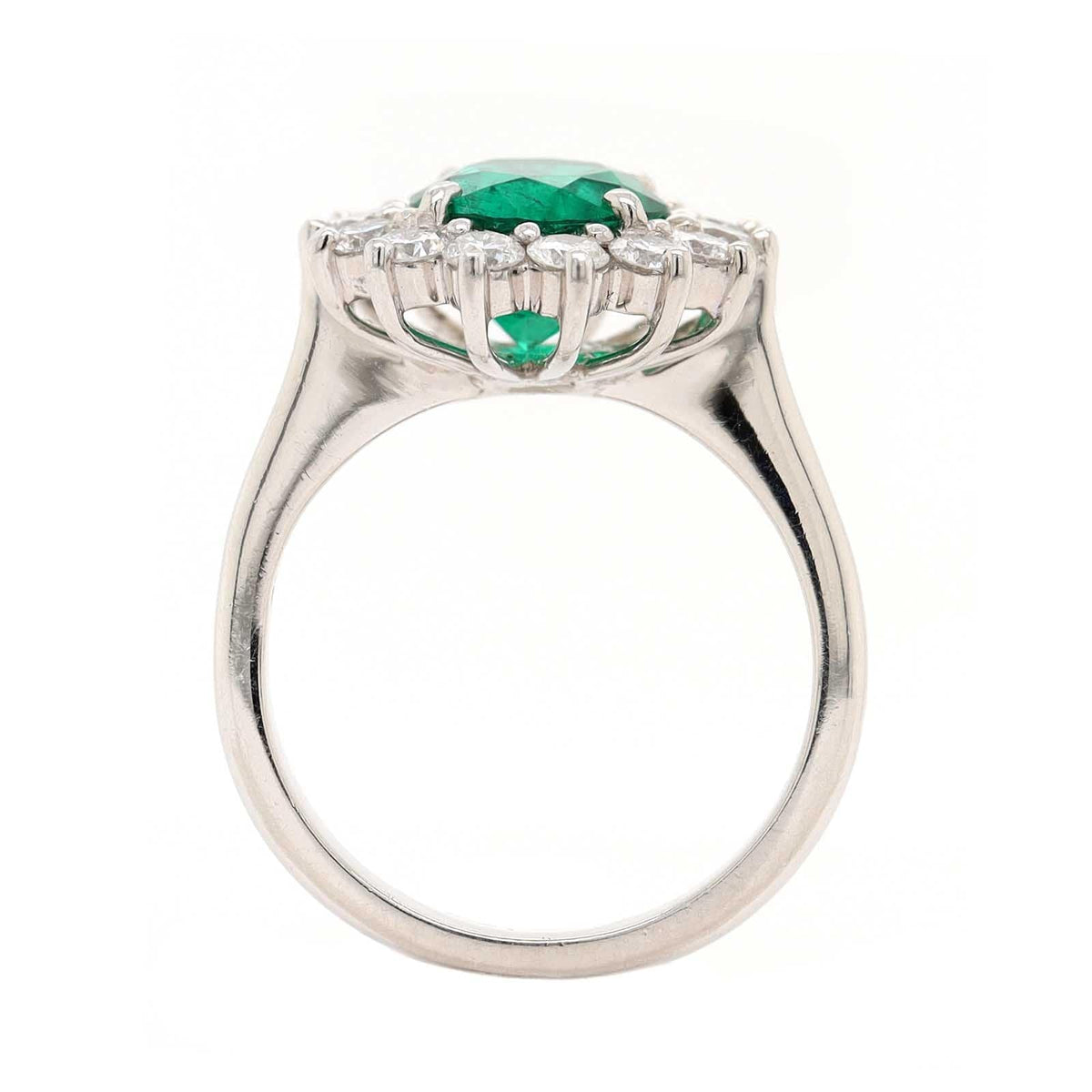 Platinum Round Emerald and Diamond Halo Ring