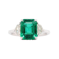 18K White Gold Three Stone Emerald and Diamond Ring