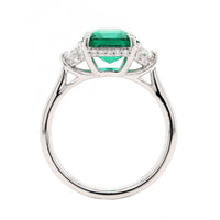18K White Gold Three Stone Emerald and Diamond Ring