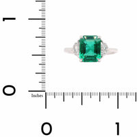 18K White Gold Three Stone Emerald and Diamond Ring