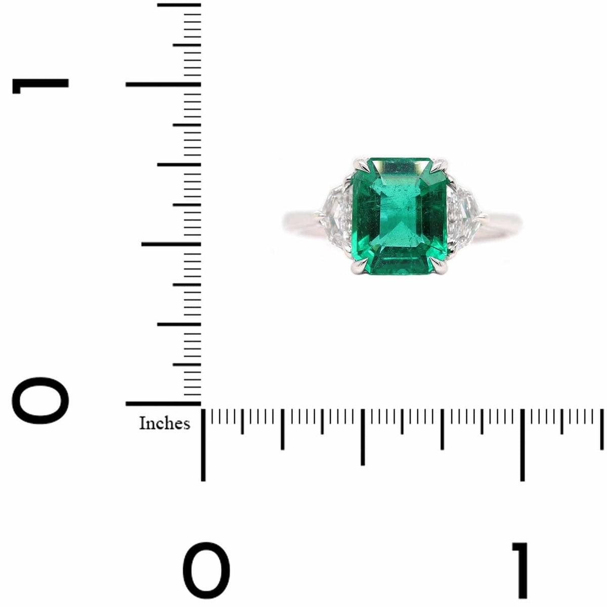 18K White Gold Three Stone Emerald and Diamond Ring