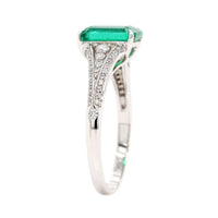 18K White Gold Emerald and Pave Diamond Shank Ring