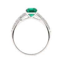18K White Gold Emerald and Pave Diamond Shank Ring