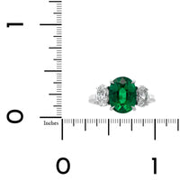 Platinum 3 Stone Oval Emerald and Diamond Ring