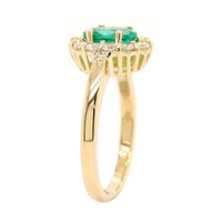 18K Yellow Gold Oval Emerald and Diamond Halo Ring