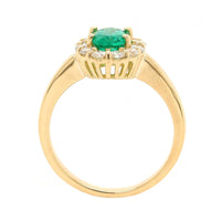 18K Yellow Gold Oval Emerald and Diamond Halo Ring