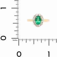 18K Yellow Gold Oval Emerald and Diamond Halo Ring