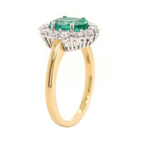 18K Two-Tone Gold Oval Emerald and Diamond Halo Ring