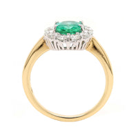 18K Two-Tone Gold Oval Emerald and Diamond Halo Ring