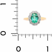 18K Two-Tone Gold Oval Emerald and Diamond Halo Ring
