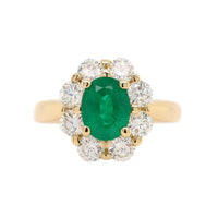 18K Yellow Gold Oval Emerald and Diamond Halo Ring