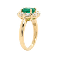 18K Yellow Gold Oval Emerald and Diamond Halo Ring