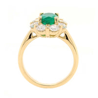 18K Yellow Gold Oval Emerald and Diamond Halo Ring