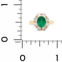 18K Yellow Gold Oval Emerald and Diamond Halo Ring