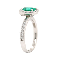 18K White Gold Oval Emerald and Diamond Halo Ring