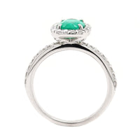 18K White Gold Oval Emerald and Diamond Halo Ring
