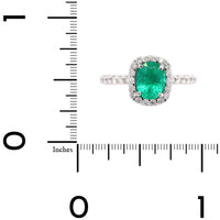18K White Gold Oval Emerald and Diamond Halo Ring