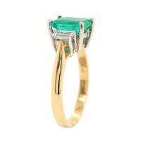 18K Yellow Gold and Platinum 3 Stone Emerald and Diamond Ring