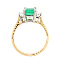 18K Yellow Gold and Platinum 3 Stone Emerald and Diamond Ring