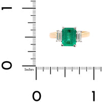 18K Yellow Gold and Platinum 3 Stone Emerald and Diamond Ring