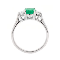 Platinum 3 Stone Oval Emerald and Diamond Ring
