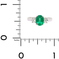 Platinum 3 Stone Oval Emerald and Diamond Ring