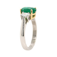 Platinum 3 Stone Oval Emerald and Diamond Ring