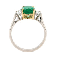 Platinum 3 Stone Oval Emerald and Diamond Ring