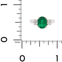 Platinum 3 Stone Oval Emerald and Diamond Ring