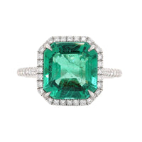 Platinum Emerald and Diamond Halo Ring